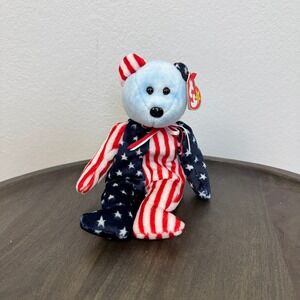 Ty Beanie Baby Spangle Bear Blue Face Stars Stripes Plush‎ Toy Collectible